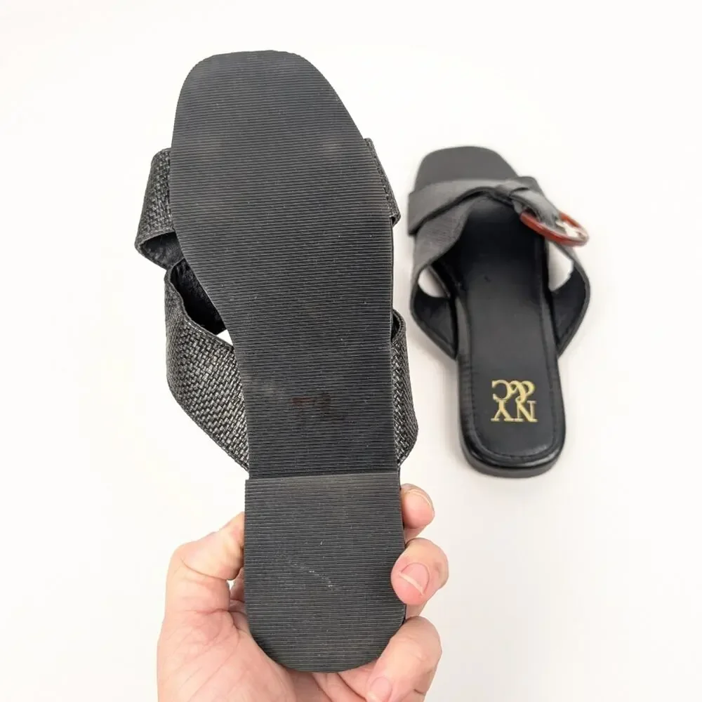 New York & Company Black Criss Cross Slip On Buckle Flat Sandals Size 6